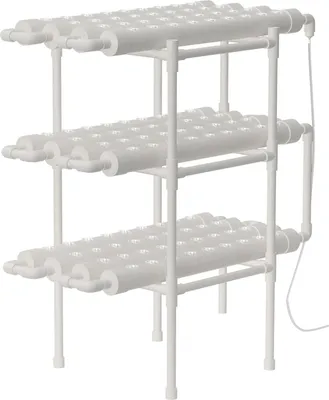Image de Système de culture hydroponique - Étagère à 3 niveaux - 12 tubes - Pour légumes à feuilles - Intérieur maison/bureau - Blanc