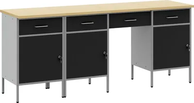 Produktbild von Möbel 4-tlg. Werkstatteinrichtung-Set Schwarz Holzwerkstoff und Stahl - Werkbänke 3321380