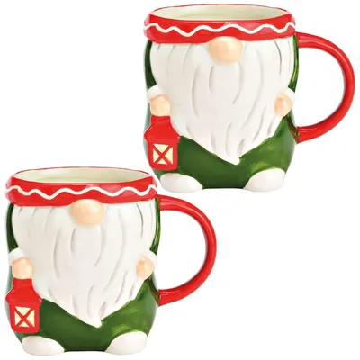 Produktbild von Große lustige Wichtel Weihnachts-Tassen 2er Set bunt 12 cm, 680 ml