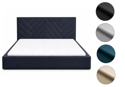 Zdjęcie produktu dla Nowoczesne łóżko tapicerowane LEO 180x200 cm z tapicerowanym wezgłowiem – łóżko dwuosobowe z pojemnikiem na pościel, welurowe, granatowe