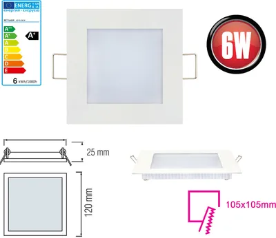 Produktbild von 20x 6W LED Panel 120 x 120mm Einbaustrahler Spot Einbauleuchte Kaltweiß 350 Lumen Deckenleuchte Eckig