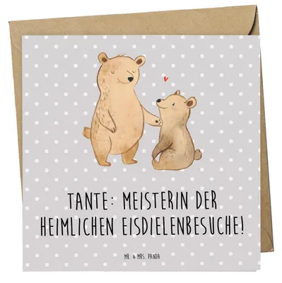 Produktbild von Mr. & Mrs. Panda Klappkarte Tante Eisdielenmeisterin - Grau Pastell - Geschenk, Verwandtschaft, Neffe, Weihnachten, anlasskarte, Familie, Grußkarte, Glückwunschkarte