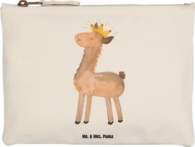 Produktbild von Mr. & Mrs. Panda Stoffbeutel Lama König Größe M - Weiß - Geschenk, Freundin, Schlampermäppchen, Lamas, Abitur, Kulturbeutel, Pouch, Mäppchen, Papa, Mama, Etui