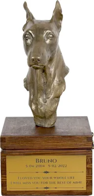 Produktbild von Zwergpinscher - Eine Ascheurne für Hunde mit einer Statuette, eine kleine Urne für Hunde, eine personalisierte Urne mit dem Porträt eines Hundes von der Marke Art-Dog.