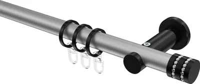 Produktbild von Interdeco Gardinenstange / Vorhangstange Silbergrau / Schwarz, Typ Platon Estana (Glitzerkappe), 20 mm Ø 1-läufig, 480 cm