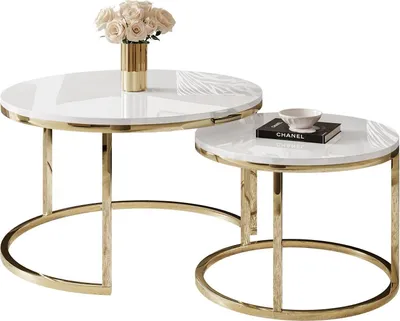 Produktbild von Runder Couchtisch CIRI 2in1 Gold Chrom / Weiß Hochglanz