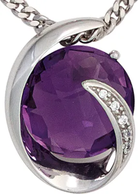 Produktbild von JOBO Anhänger 585 Gold Weißgold 1 Amethyst 5 Diamanten Brillanten 0,02ct.