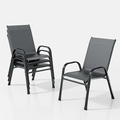 Imagen del producto de Sillas de jardín apilables, color gris, juego de 4 unidades