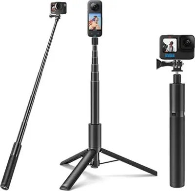 Produktbild von Selfie Stick Stativ für GoPro Insta360, 120CM Einbeinstativ Ausziehbar Selfie Stick Stativ Zubehör für GoPro Hero 13/12/11/10/9/8 Black Insta360 X5 X4 X3 One X2/RS DJI Osmo Action 5 Pro