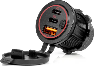 Produktbild von Wasserdichte Auto-Ladegerät USB Ports USB-C QC3.0 12V 24V mit Schalter LED