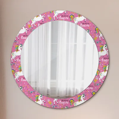 Produktbild von Runder Spiegel mit Modernem Aufdruck - Dekospiegel Wandmontage -Magie Einhorn- Ø70cm