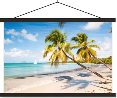 Produktbild von MuchoWow® Textilposter Strand - Palme - Schatten 60x40 cm mit schwarzem Rahmen - Hölzernes