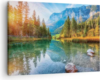 Produktbild von Bild auf Leinwand - Leinwandbild - Einteilig - Landschaft Berge Morgendämmerung - 70x50cm - Wand Bild - Wanddeko - Wandbilder - Leinwanddruck - Bilder - Wanddekoration - Leinwand bilder - AA70x50-4456