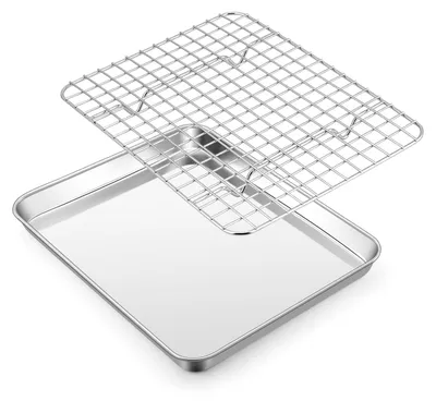 Productafbeelding van Bakplaat met afkoelroosterset, roestvrij staal, 26,5 x 20,5 x 2,5 cm, vaatwasmachinebestendig