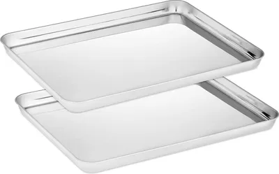 Produktbild von Backblech, Edelstahl Ofenblech Kuchenblech 2er Set, Rechteckige Fettpfanne Backofen Tablett zum Backen & Servieren - Ungiftig ＆Gesund, Leicht zu Reinigen＆Spülmaschinenfest