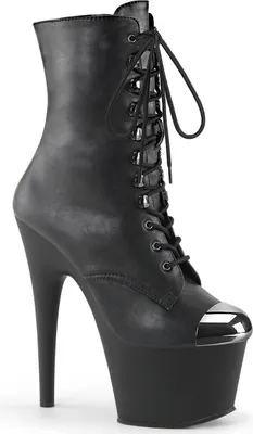 Produktbild von ADORE-1020ESC Pleaser High Heels Plateaustiefeletten Stahlkappe schwarz Lederlook
