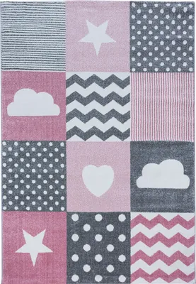 Produktbild von Villa Möbel Kidaro Kinderzimmerteppich, Kinderteppich, Herz- und Stern Design, Farbe:Pink, Grösse:80x150 cm