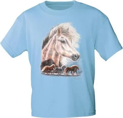 Produktbild von Kinder T-Shirt mit Pferdemotiv - Isländer Blika - 12776 - Gr. 80-S Color - hellblau Größe - 152/164