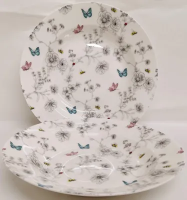 Immagine prodotto di Set di 2 piatti fondi decorati con fiori e farfalle