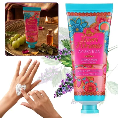 Produktbild von Tesori d’Oriente Ayurveda intensiv feuchtigkeitsspendende Handcreme – Amla und Patchouli, 75 ml