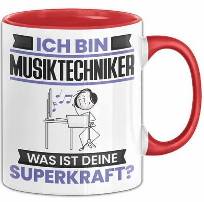 Produktbild von Musiktechniker Tasse Geschenk für Musiktechniker Geburtstag Lustiger Spruch Kaffee-Becher Was Ist Deine Superkraft (Rot)