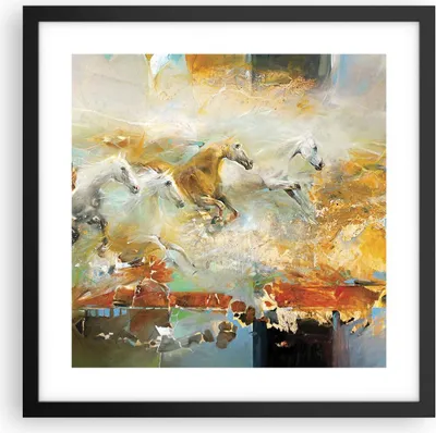 Produktbild von Gerahmtes Poster - Schwarzer Rahmen - Pferde Galopp Modern - 40x40 cm - Wand Bild - Wanddeko - Wandbilder - Kunstposter - Wandposter - Bilderrahmen - Bilder - Kunstdruck - P2BAC40x40-4506