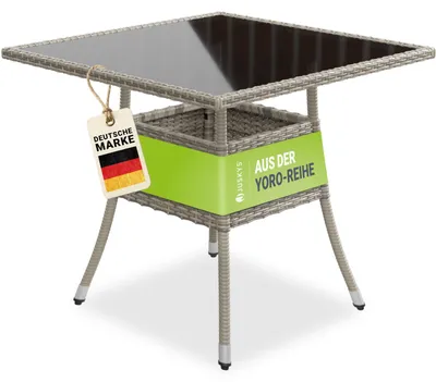 Produktbild von Juskys Polyrattan Gartentisch Yoro eckig - wetterfest 80x80 cm Outdoor Tisch - Grau