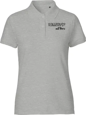 Produktbild von Huuraa Damen Polo Shirt Vloggerin mit Herz XS Sport Grey Bio Baumwolle Fairtrade Poloshirt Geschenkidee