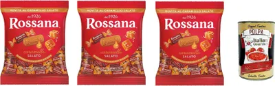 Produktbild von Caramelle Rossana ripene al caramello salato, Salat Karamell ausgestopfte Süßigkeiten gluten frei, 3x 150g Candies, italien Bonbon Lollies + Italian Gourmet polpa 400g
