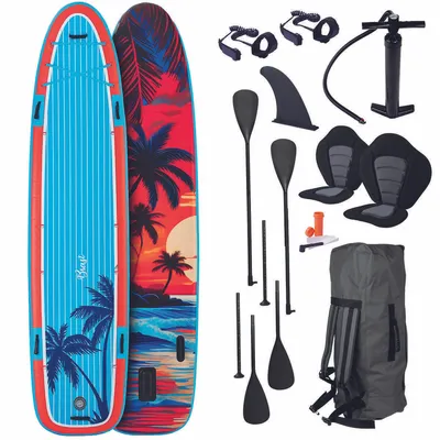 Produktbild von BRAST SUP Board Family | Aufblasbares Stand up Paddle Set XXL | 370x87x15cm bis 250kg | 7 Designs | inkl. Zubehör 2X Kajak-Sitz 2X Fußschlaufe 2X Paddel Pumpe Rucksack | Sunset