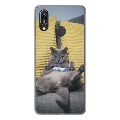Produktbild von MuchoWow® Handyhülle Schutzhülle Hülle für Huawei P20 Lite (2020) Katze - Bank - Faule Silikon Softcase Handy Hülle - Kartenhalter