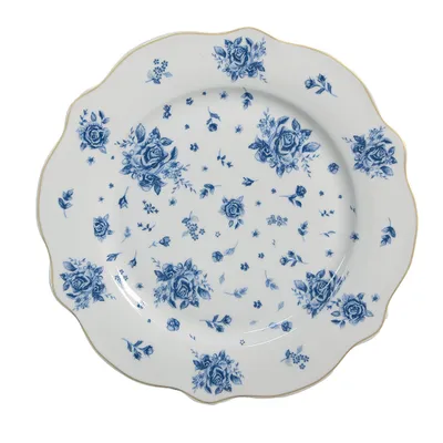Obrázek produktu pro Snídaňový talíř Clayre & Eef Ø 20 cm Bílý modrý porcelánový talíř s růžemi