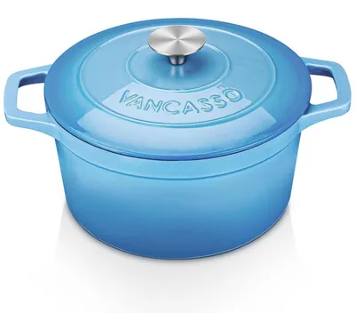 Obrázok produktu pre Gusseňový hrniec Gusseisen, objem 4 l, priemer 24 cm, smaltovaný, modrej farby, vhodný na indukciu. Nádoba na dusenie s pokrievkou, vhodná pre všetky typy sporákov a rúr