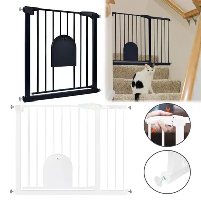 Produktbild von YARDIN Treppenschutzgitter mit Katzenklappe, Schwarz, Großgröße, Treppengitter, Haustier‑Absperrgitter, Katzenabsperrgitter, Haustierbarriere