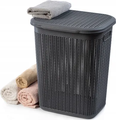 Zdjęcie produktu dla KADAX Kosz Na Pranie Bieliznę 50L Pojemnik Plastikowy Duży z Pokrywą Ciemny Szary