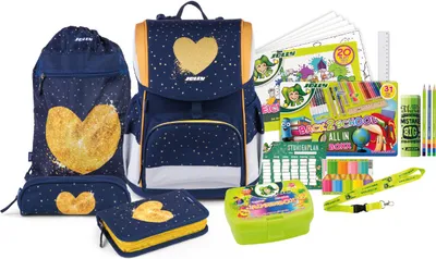 Produktbild von JOLLY Schulranzen-Set ERGONOMIC FLEXI Kunstfaser blau/gold