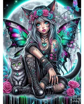 Produktbild von Diamantmalerei Set Schwarze Katze 5D Mosaik Bastelset Erwachsene 30x40cm