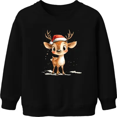 Produktbild von Weihnachtsrentier Aquarell Süß Santa Hut Geschenk Kinder Niedlich Uni Kinder Sweatshirt Pullover, Schwarz, 116