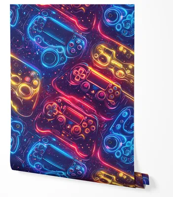 Produktbild von Selbstklebende Tapete Möbelfolie Gaming Controller Neon Bunt LED Style Wandtapete Modernes Design Jugendzimmer Schlafzimmer Wohnzimmer Abwaschbar 5m x 0,5m