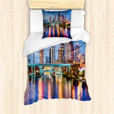 Produktbild von ABAKUHAUS Stadt Mantele, Hillsborough-Fluss USA, Milbensicher Allergiker geeignet mit Kissenbezügen, 135 cm x 200 cm - 80 x 80 cm, Mehrfarbig
