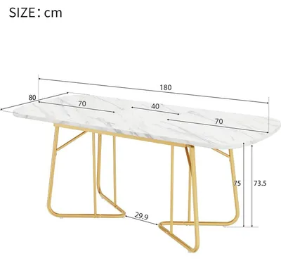 Zdjęcie produktu dla Stół jadalny rozkładany, wymiary 140/180 x 80 cm, kolor biały, imitacja marmuru, złote metalowe nogi, płyta MDF, dla 4-6 osób