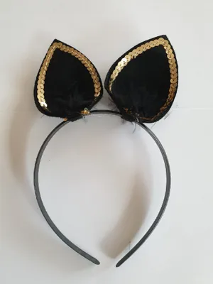 Produktbild von F57711 schwarz-gold mit Pailletten Kinder Damen Katzen Haarreif Tierhaarreif
