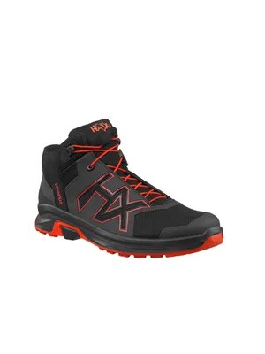 A single black and red hiking boot is shown against a white background.