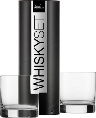 Zdjęcie produktu dla Eisch Vorteilset 2 Stück 2 Whiskygläser 500/14 platin in Geschenkröhre GENTLEMAN 86550026 und Geschenk + Spende