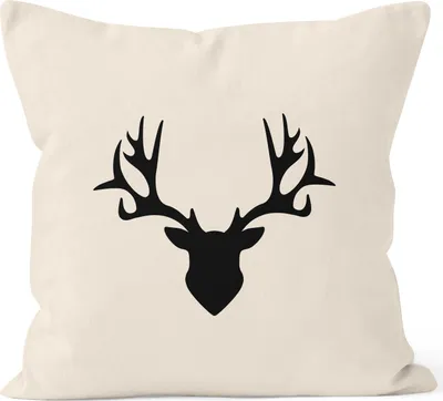 Produktbild von Kissenbezug Kissen-Hülle Deko-Kissen 40x40 Hirsch Geweih Baumwolle MoonWorks® natur 40cm x 40cm