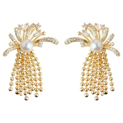 Produktbild von Gold Strass Perlen Ohrringe Damen, Elegante Ohrhänger mit Anhänger, Brautschmuck, Hochzeit, Party