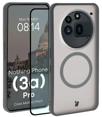 Produktbild von Schutzhülle mit Magnetring + gehärtetem Glas für Nothing Phone (3a) Pro, Bizon MatteO Pack, Getönt-Grau