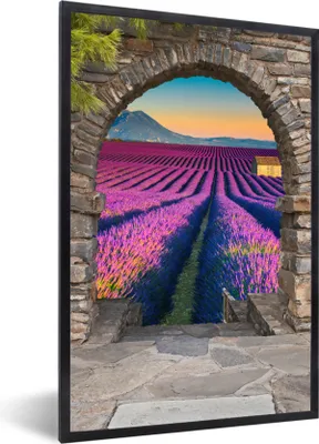 Produktbild von MuchoWow® Gerahmtes Poster Lavendel - Abend - Ausblick - Blumen 60x90 cm - Poster mit Schwarzem Bilderrahmen Wandposter Rahmen Foto Bilder - Kunst