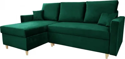 Produktbild von Ecksofa MON, Eckcouch in L-Form mit Schlaffunktion und Bettkasten, Farbe: Grün, Veloursstoff, Ottomane Links oder Rechts
