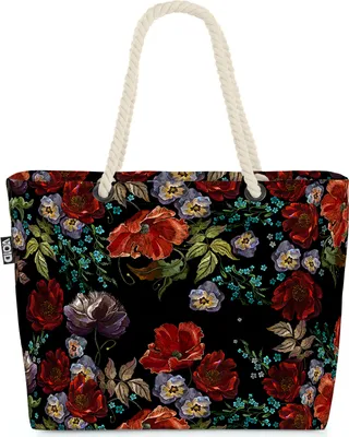 Produktbild von VOID Mohnblumen Blumenmuster Blumen Strandtasche Shopper 58x38x16cm 23L XXL Einkaufstasche Tasche Reisetasche Beach Bag